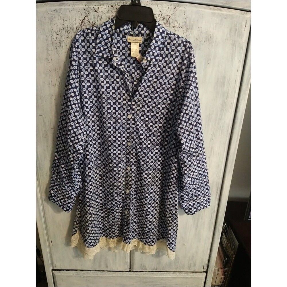 Tommy Bahama Button Down Collared Lace Edge Mini Dress Md Boho Classic Feminine